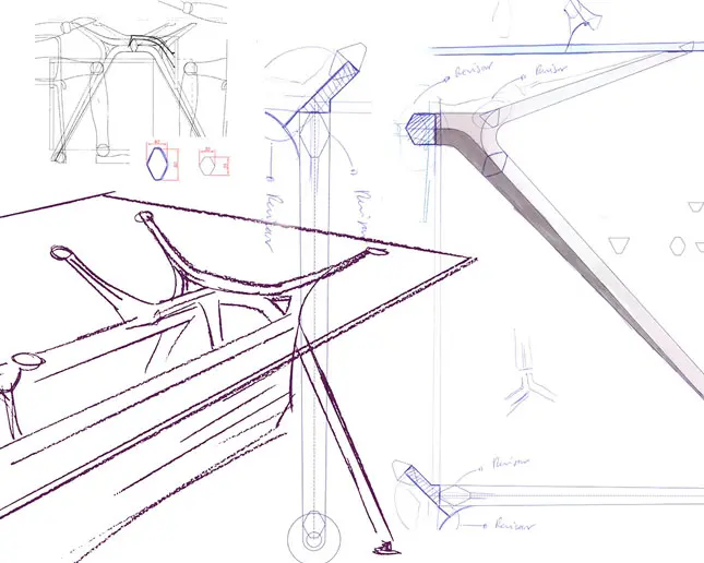 Boceto de diseño de la mesa Arkitek
