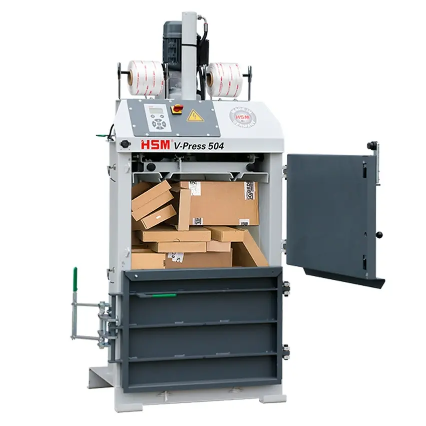 Prensa compactadora vertical HSM instalada en almacén