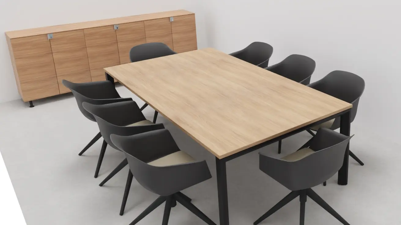 Diseño 3D de sala de firmas en notaría