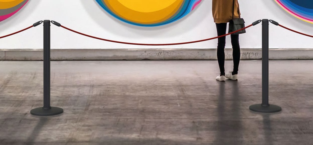 Cordón con poste Ecology Universal en expsición artística en museo