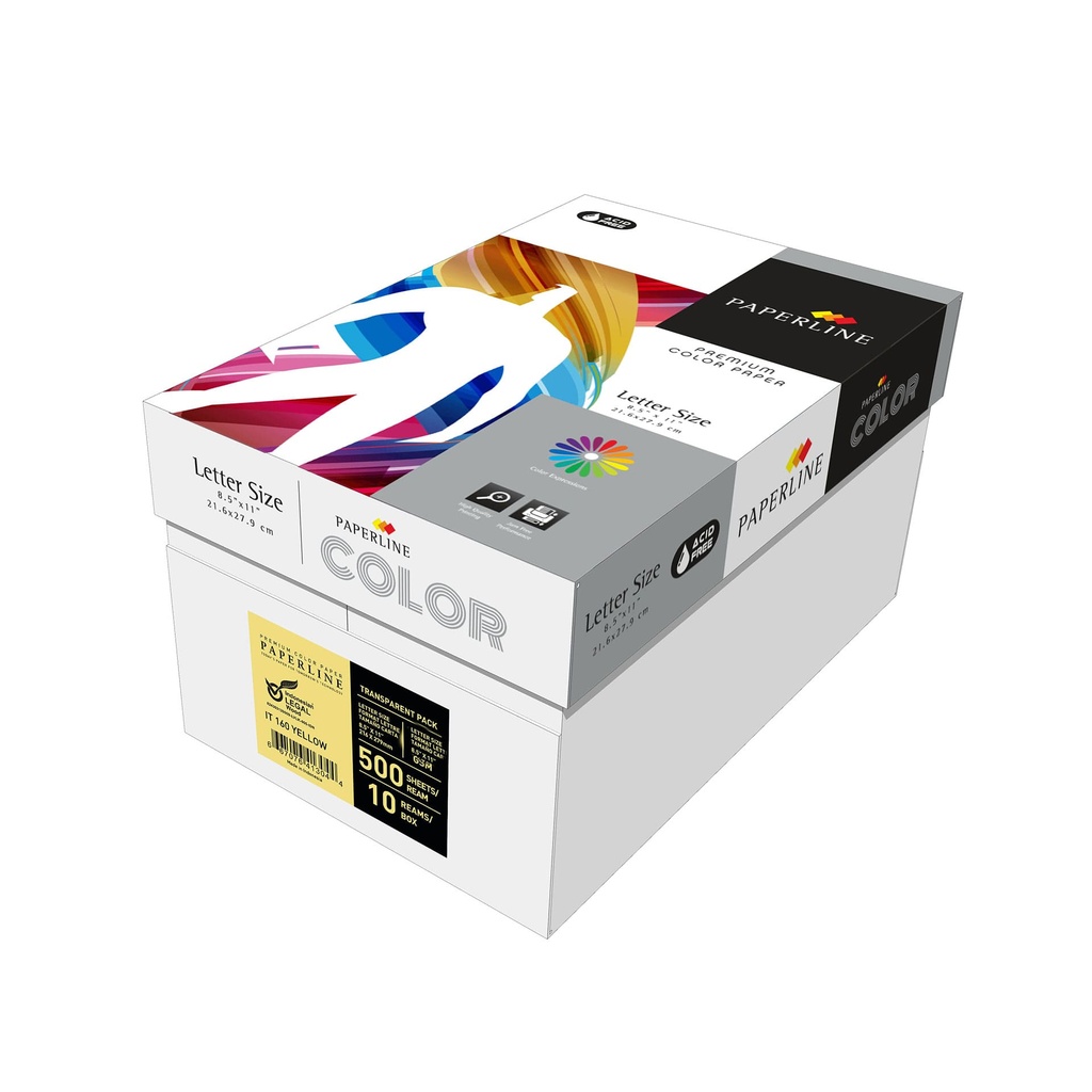 Caja de 5 paquetes de 500 hojas de papel en color amarillo