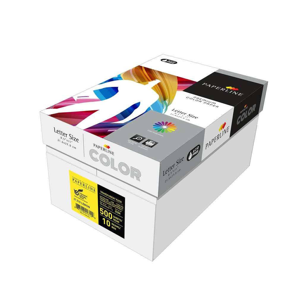 Caja de 5 paquetes de 500 hojas de papel en color amarillo fuerte