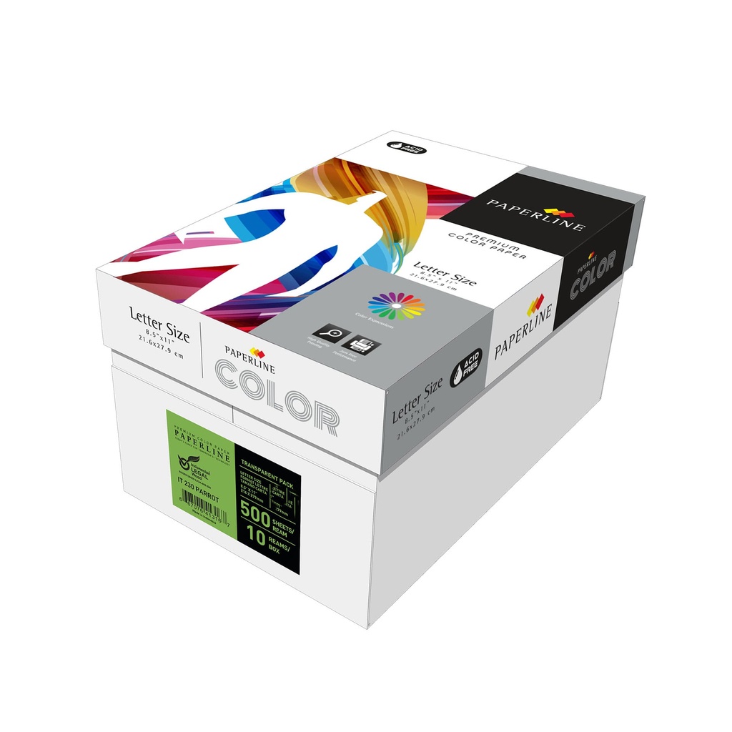 Caja de 5 paquetes de 500 hojas de papel en color verde fuerte