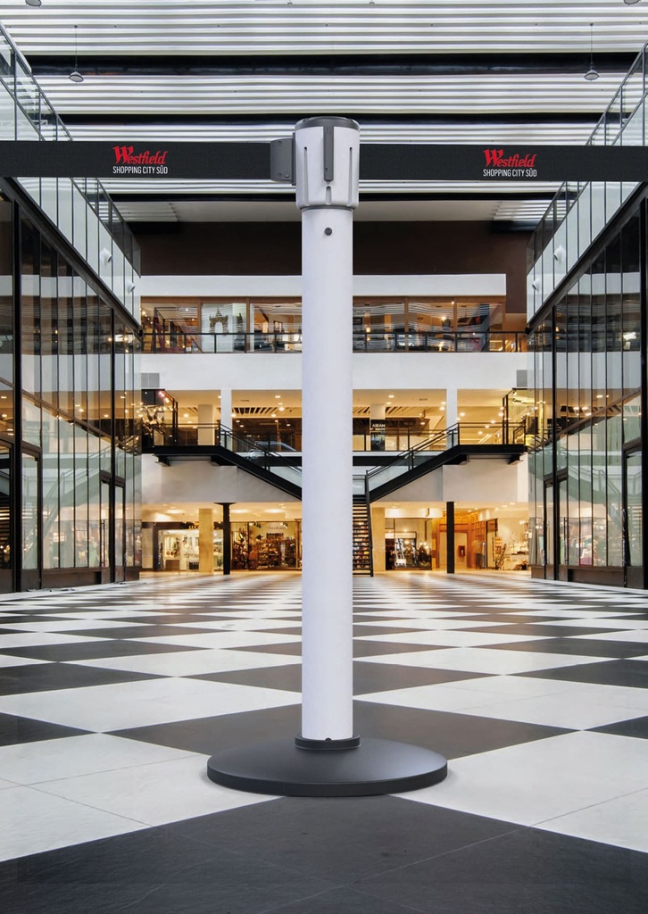 Poste separador Dynamic en color blanco con cinta negra personalizada