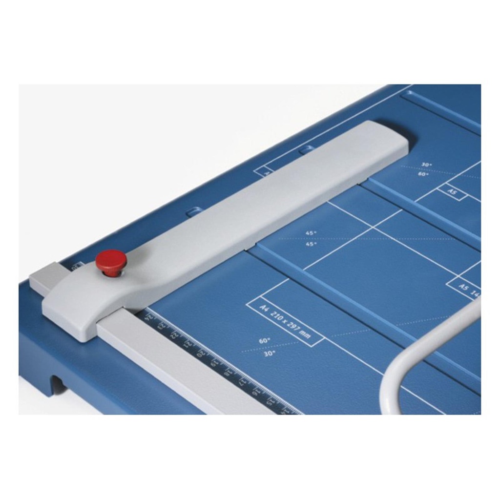 Tope posterior regulable para seleccionar formato y cortar a 90º