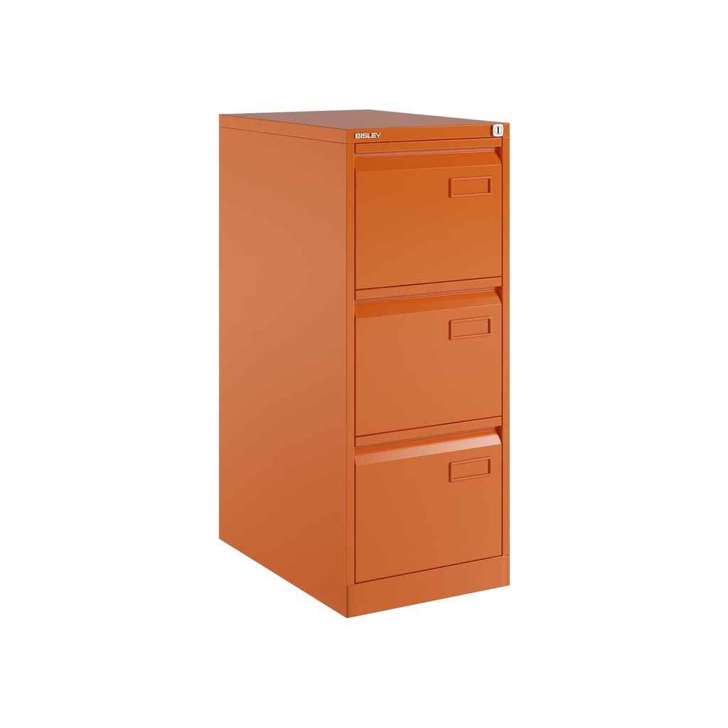 Archivador metálico de tres cajones para carpetas colgantes DIN-A4 en color naranja