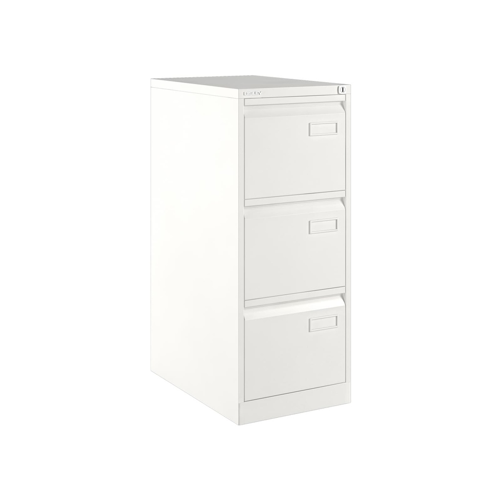 Archivador metálico de tres cajones para carpetas colgantes DIN-A4 en color blanco frío