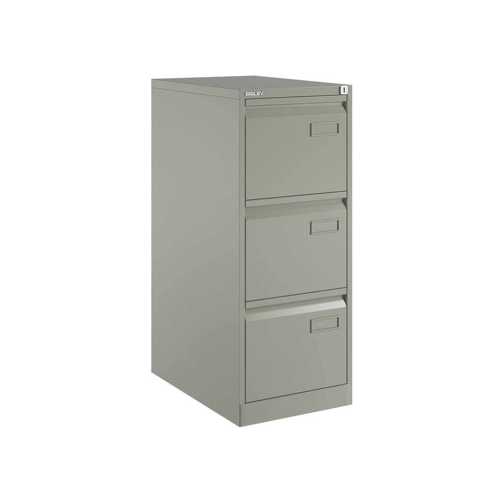 Archivador metálico de tres cajones para carpetas colgantes DIN-A4 en color gris medio