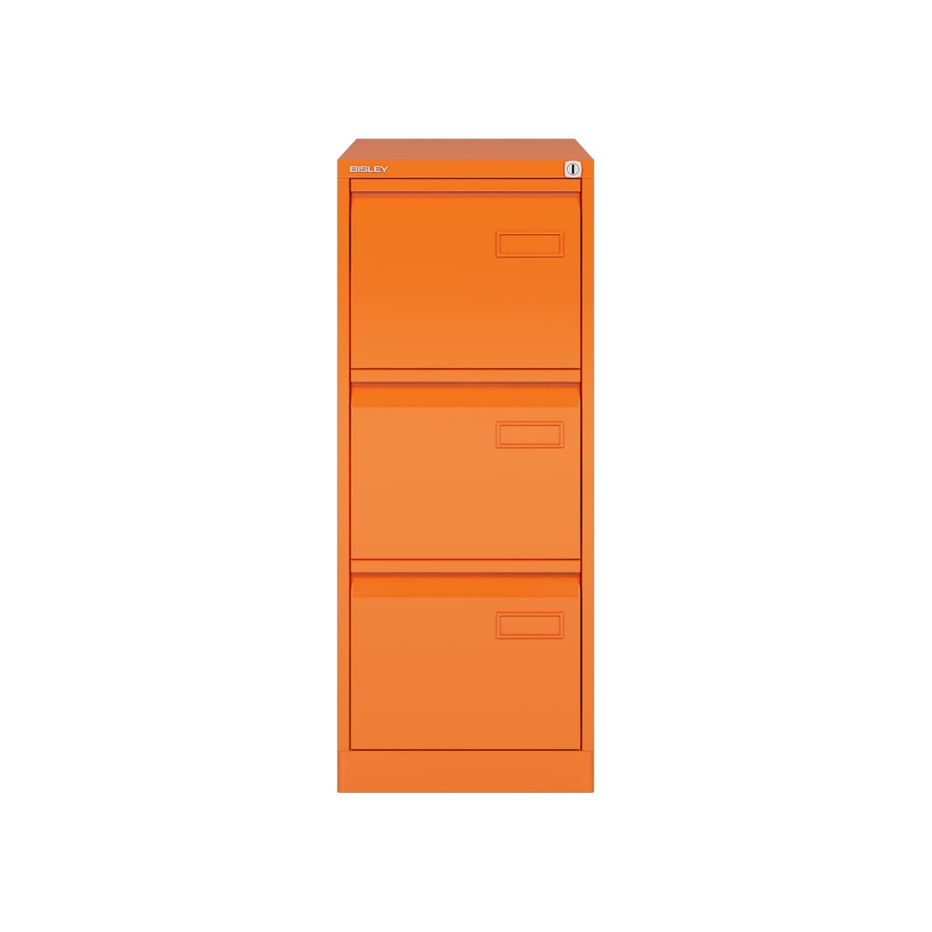 Archivador metálico de tres cajones para carpetas colgantes DIN-A4 en color naranja
