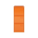 Archivador metálico de tres cajones para carpetas colgantes DIN-A4 en color naranja