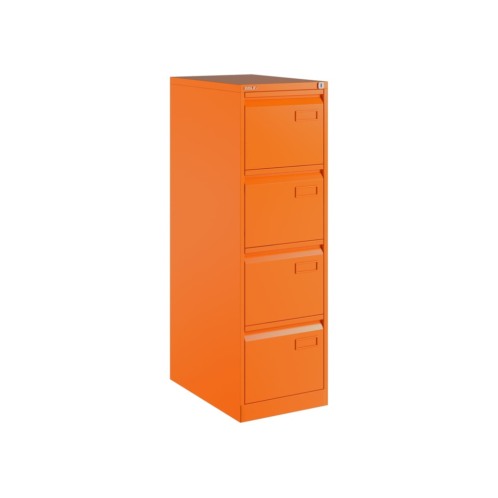 Archivador metálico de cuatro cajones para carpetas colgantes DIN-A4 en color naranja