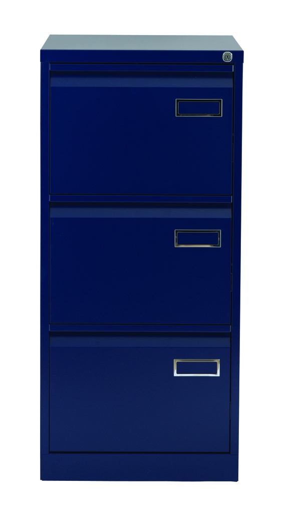 Archivador metálico de tres cajones para archivar carpetas colgantes Bisley PSF en color azul Oxford
