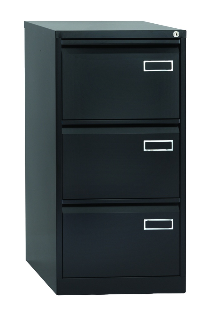 Archivador metálico de tres cajones para archivar carpetas colgantes Bisley PSF en color negro