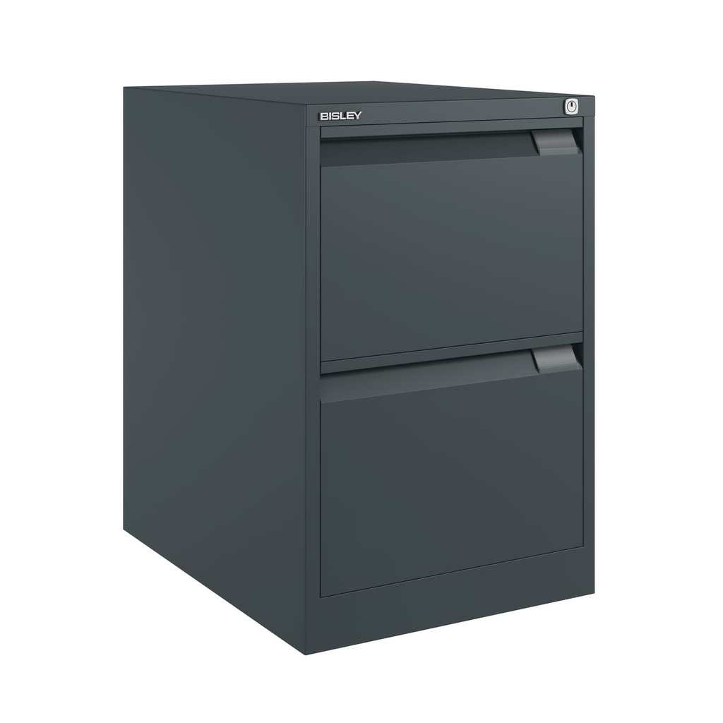 Archivador metálico Bisley BS Premium con dos cajones DIN-A4 para clasificar carpetas colgantes en color gris casi negro