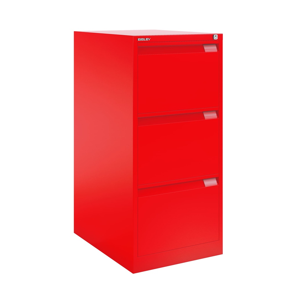 Archivador metálico Bisley BS Premium con tres cajones DIN-A4 para clasificar carpetas colgantes en color rojo