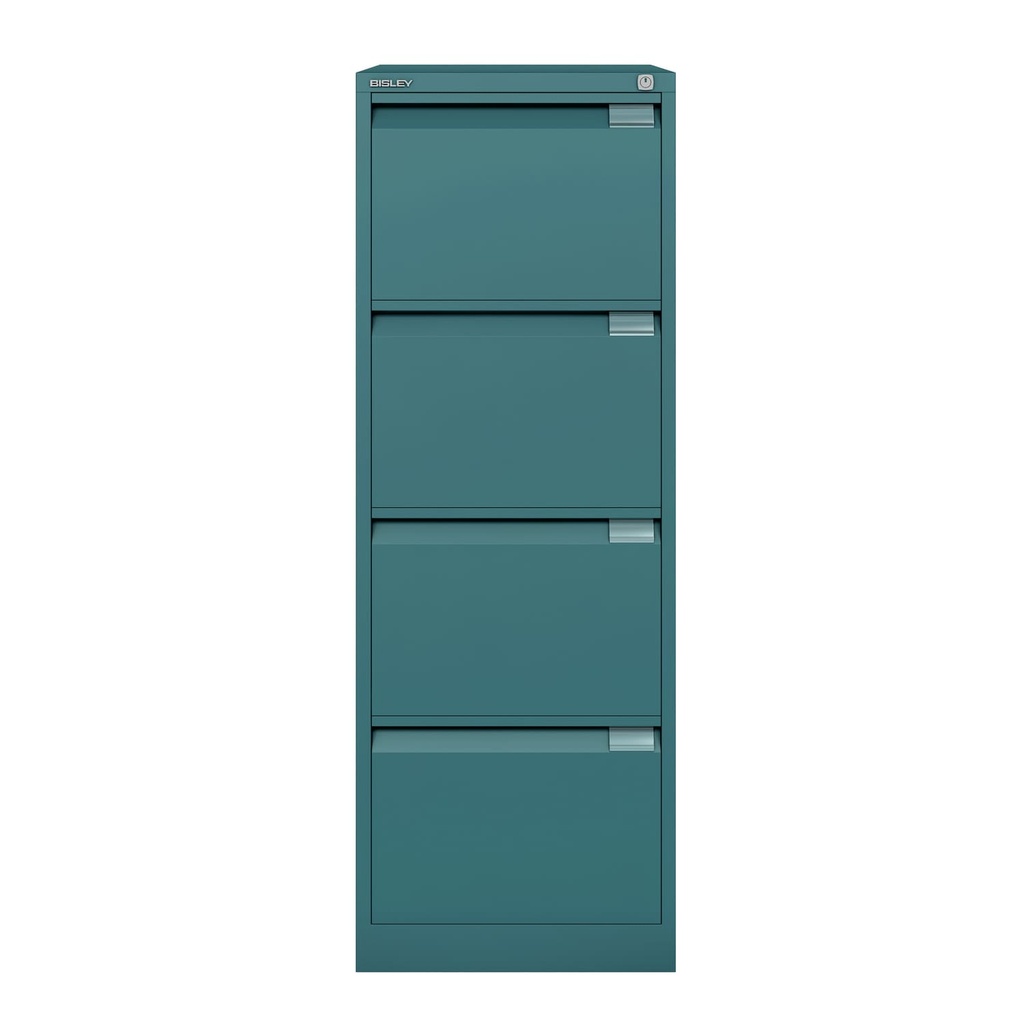 Archivador metálico Bisley BS Premium con cuatro cajones DIN-A4 para clasificar carpetas colgantes en color azul