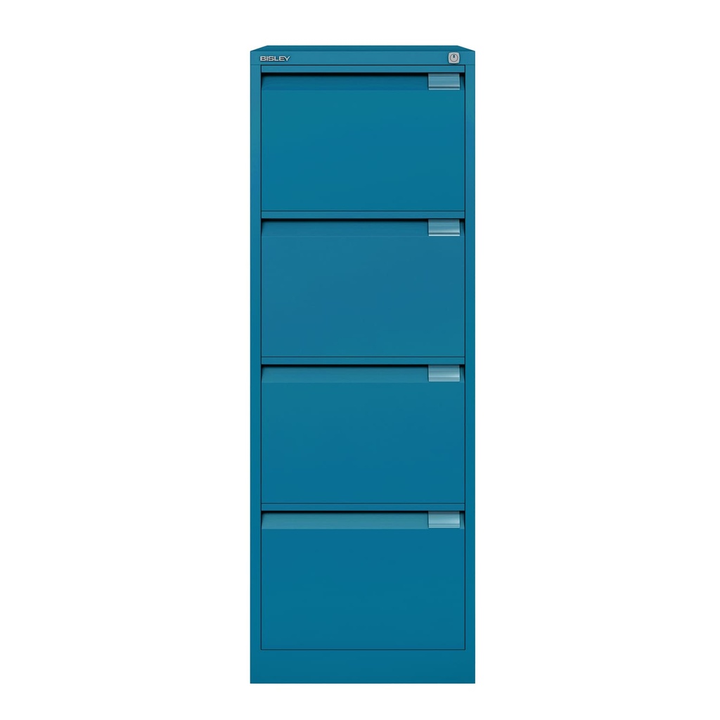 Archivador metálico Bisley BS Premium con cuatro cajones DIN-A4 para clasificar carpetas colgantes en color azul