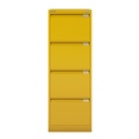 Archivador metálico Bisley BS Premium con cuatro cajones DIN-A4 para clasificar carpetas colgantes en color amarillo