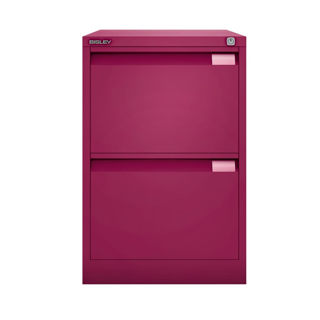 Archivador metálico Bisley BS Premium con dos cajones tamaño folio para clasificar carpetas colgantes en color rosa Berry