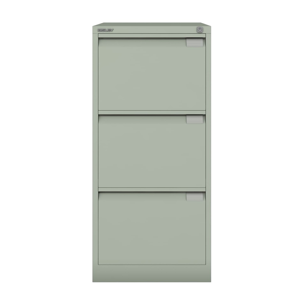Archivador metálico Bisley BS Premium con tres cajones tamaño folio para clasificar carpetas colgantes en color gris cemento