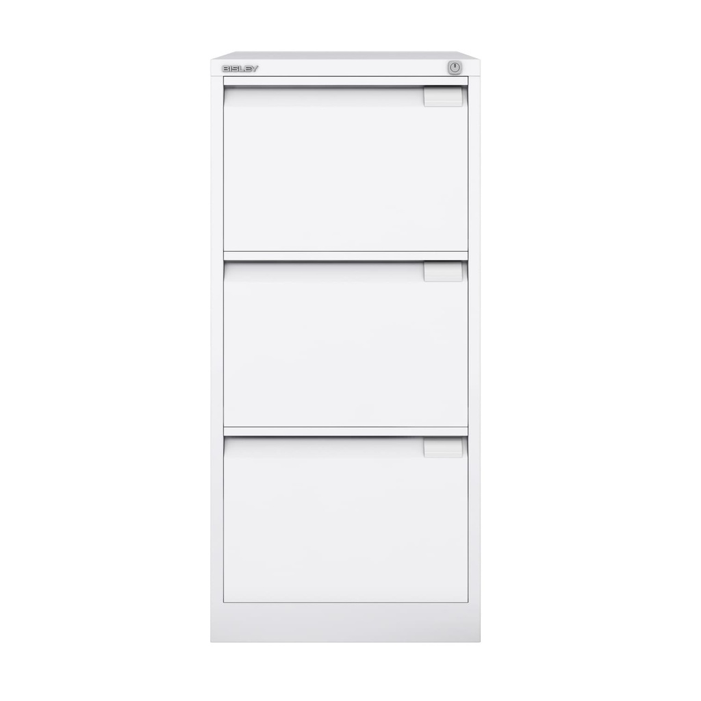 Archivador metálico Bisley BS Premium con tres cajones tamaño folio para clasificar carpetas colgantes en color gris
