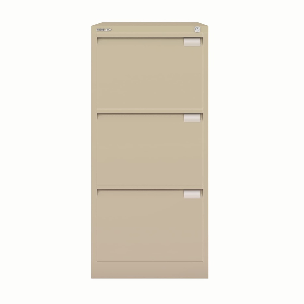 Archivador metálico Bisley BS Premium con tres cajones tamaño folio para clasificar carpetas colgantes en color beige crema