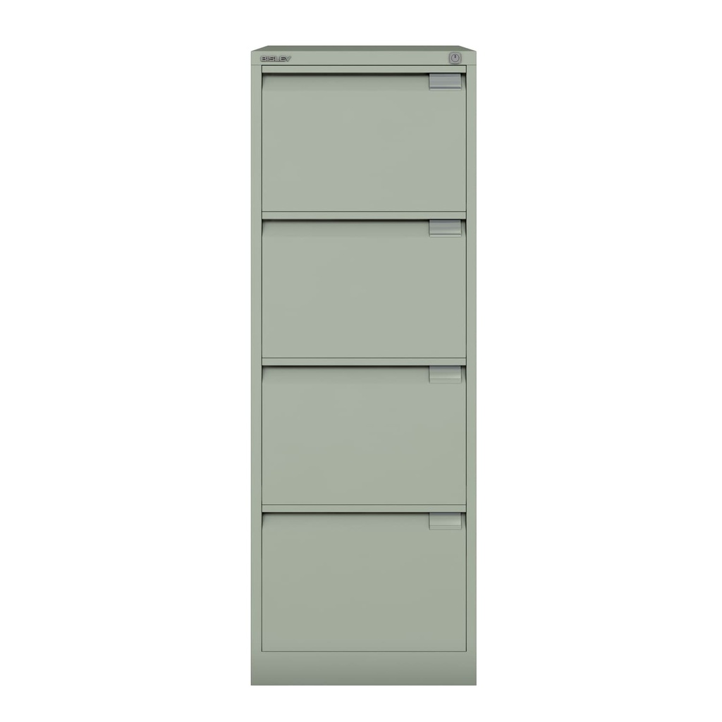 Archivador metálico Bisley BS Premium con cuatro cajones tamaño folio para clasificar carpetas colgantes en color gris cemento