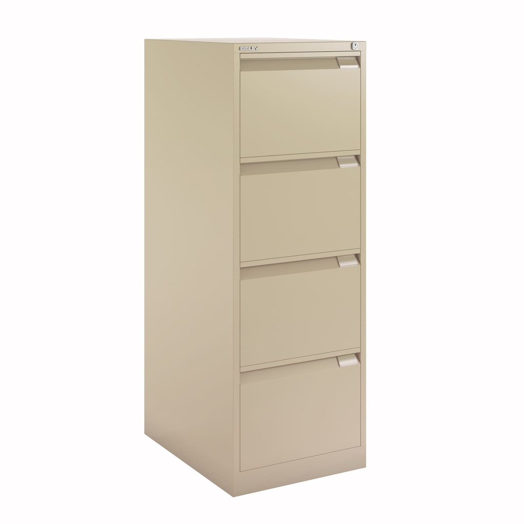 Archivador metálico Bisley BS Premium con cuatro cajones tamaño folio para clasificar carpetas colgantes en color crema marfil