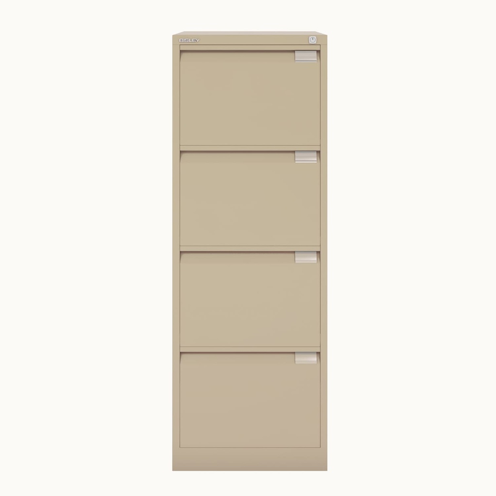 Archivador metálico Bisley BS Premium con cuatro cajones tamaño folio para clasificar carpetas colgantes en color beige marfil