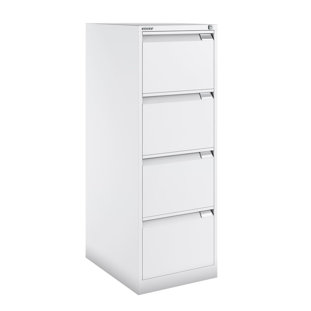 Archivador metálico Bisley BS Premium con cuatro cajones tamaño folio para clasificar carpetas colgantes en color gris claro
