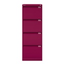 Archivador metálico Bisley BS Premium con cuatro cajones tamaño folio para clasificar carpetas colgantes en color rosa fucsia Berry