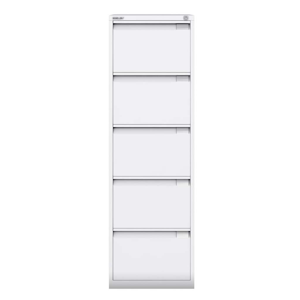 Archivador metálico Bisley BS Premium con cinco cajones tamaño folio para clasificar carpetas colgantes en color gris claro