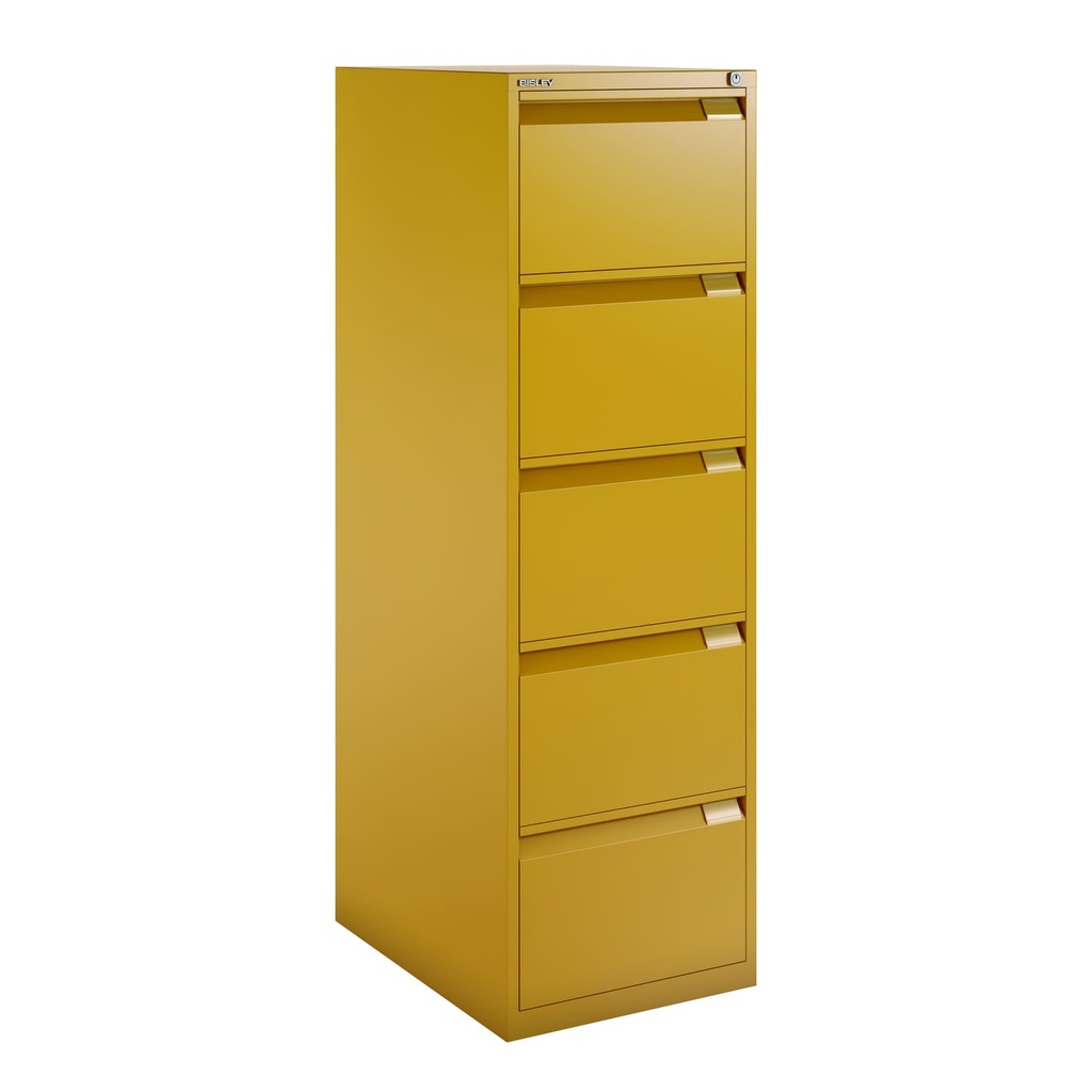 Archivador metálico Bisley BS Premium con cinco cajones tamaño folio para clasificar carpetas colgantes en color amarillo