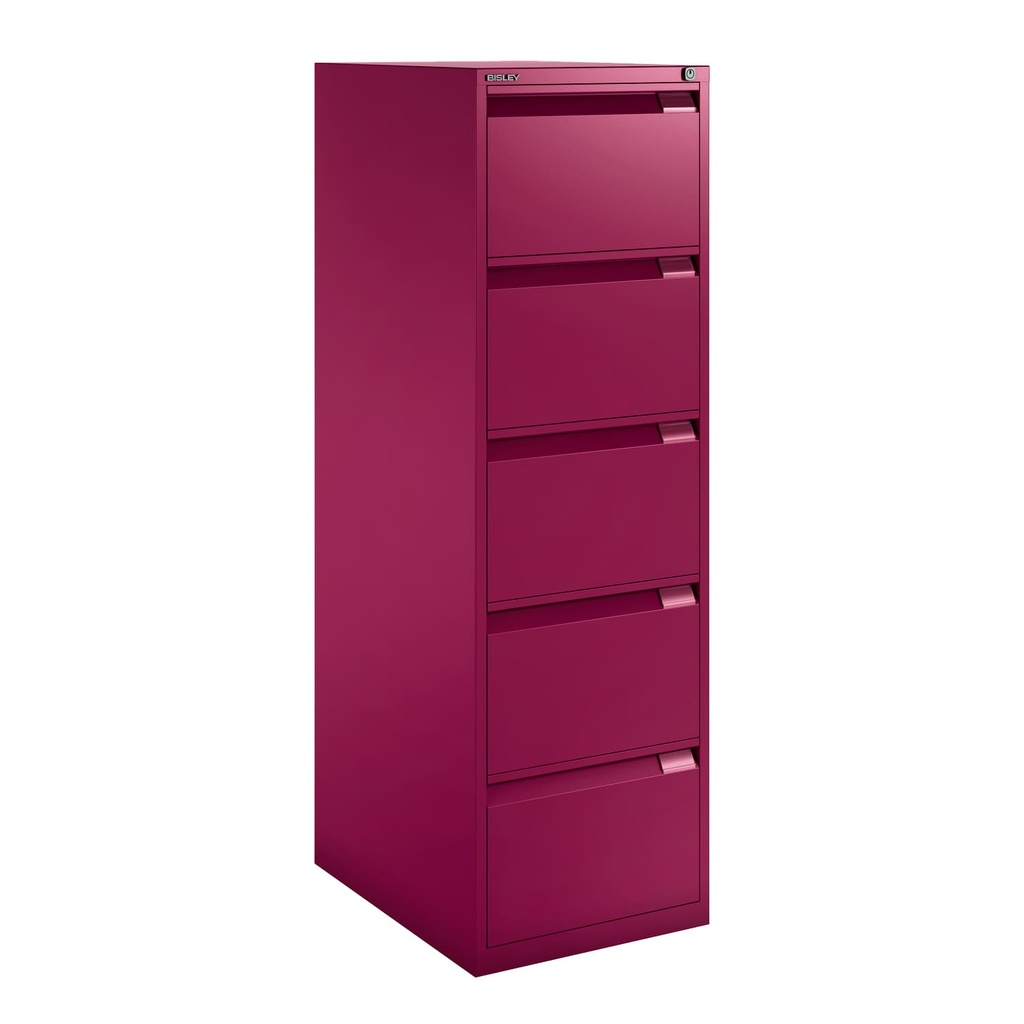 Archivador metálico Bisley BS Premium con cinco cajones tamaño folio para clasificar carpetas colgantes en color rosa fucsia