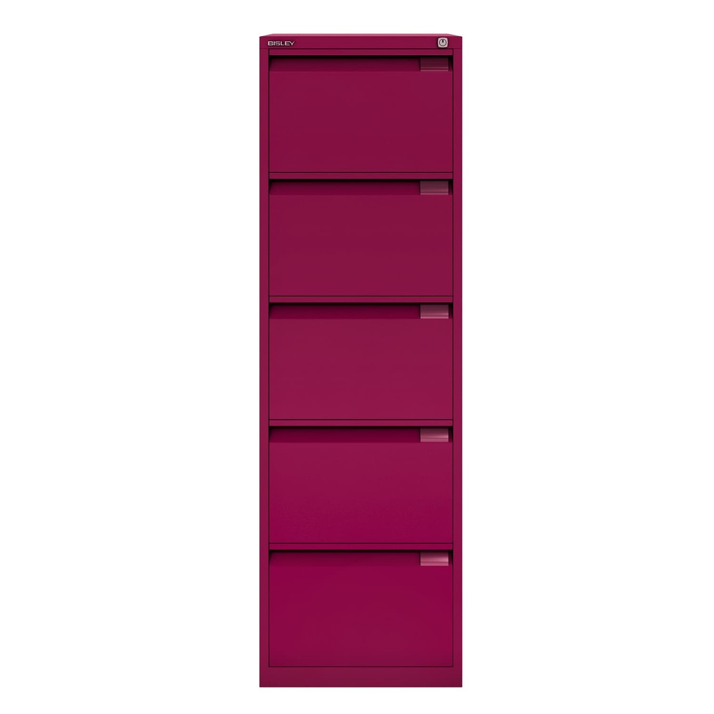 Archivador metálico Bisley BS Premium con cinco cajones tamaño folio para clasificar carpetas colgantes en color Berry fucsia