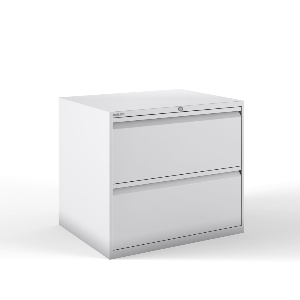 Archivador metálico Bisley con dos cajones dobles para clasificar carpetas colgantes DIN-A4 en dos filas pintado en color gris claro