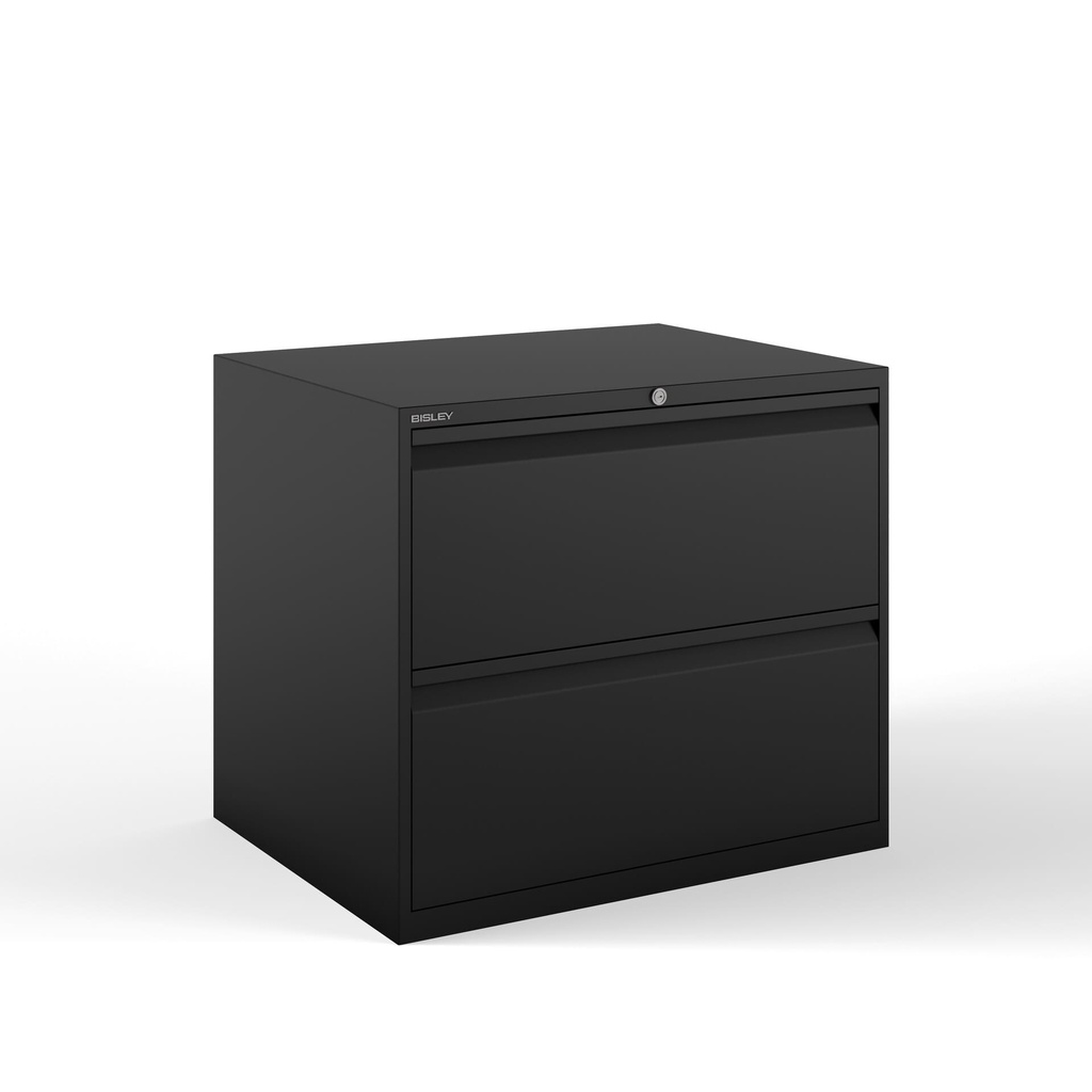 Archivador metálico Bisley con dos cajones dobles para clasificar carpetas colgantes DIN-A4 en dos filas pintado en color negro