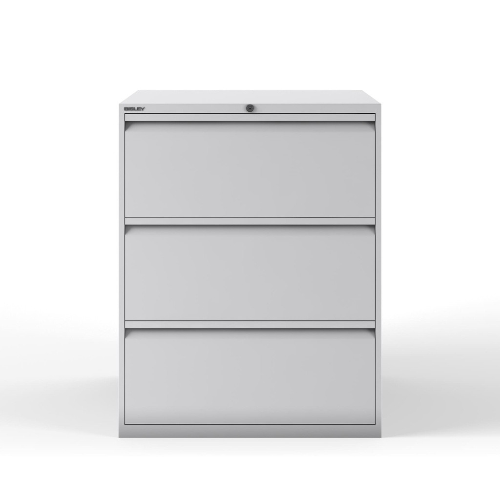 Archivador metálico Bisley con tres cajones dobles para clasificar carpetas colgantes DIN-A4 en tres filas pintado en color gris estándar
