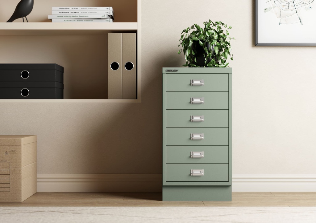 Oficina con archivador multigavetas Bisley 112 en color gris Regent