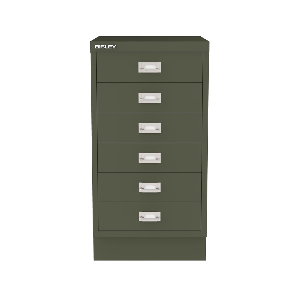 Vista frontal del fichero multicajones Bisley 112 en color verde aceituna