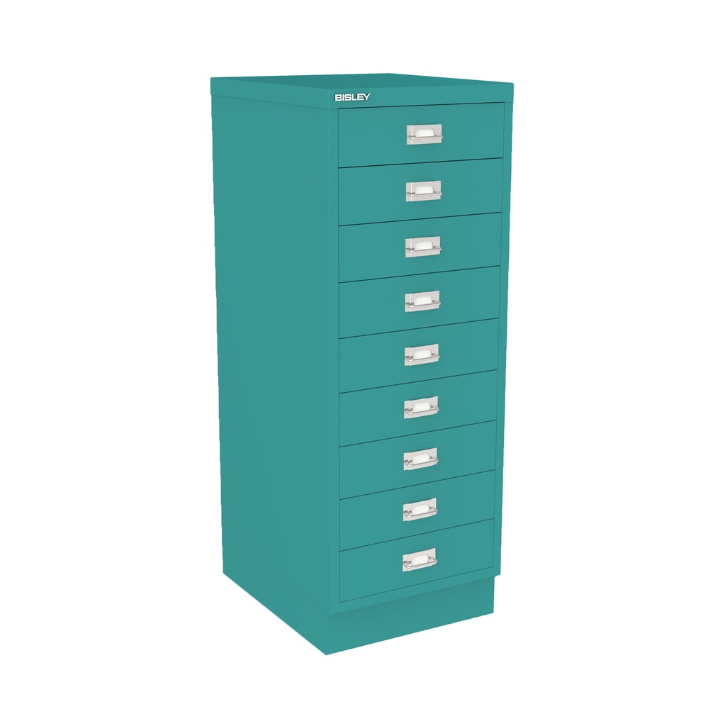 Vista en tres cuartos del fichero multicajones Bisley 114 en color verde marino