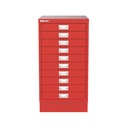 Vista frontal del fichero multicajones Bisley 116 en color rojo cardenal