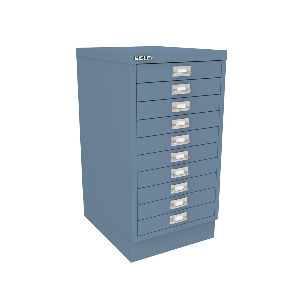 Vista en tres cuartos del fichero multicajones Bisley 116 en color azul oscuro Oxford