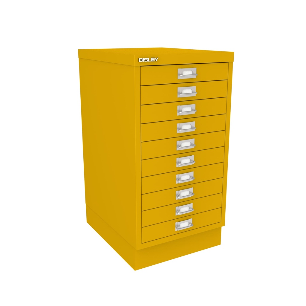 Vista en tres cuartos del fichero multicajones Bisley 116 en color amarillo