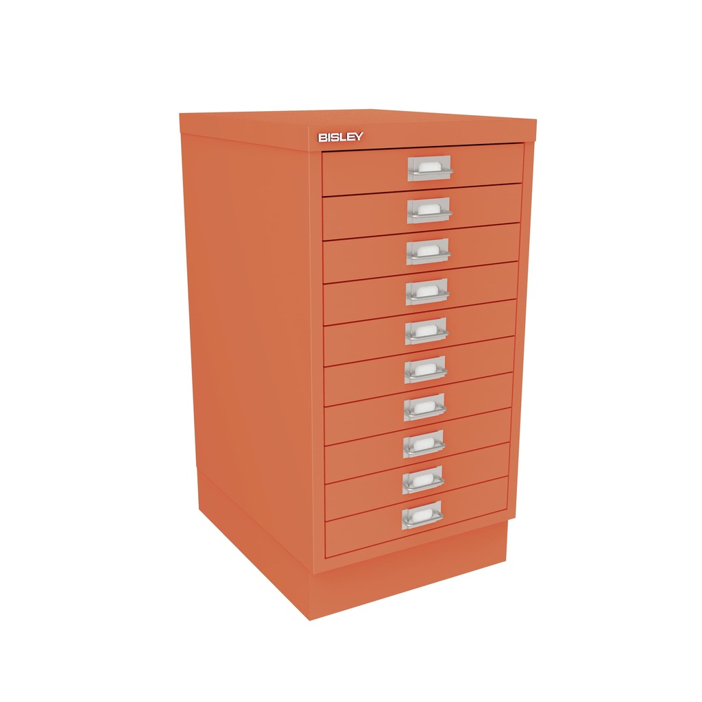 Vista en tres cuartos del fichero multicajones Bisley 116 en color coral