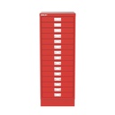Vista frontal del fichero multicajones Bisley 118 en color rojo cardenal