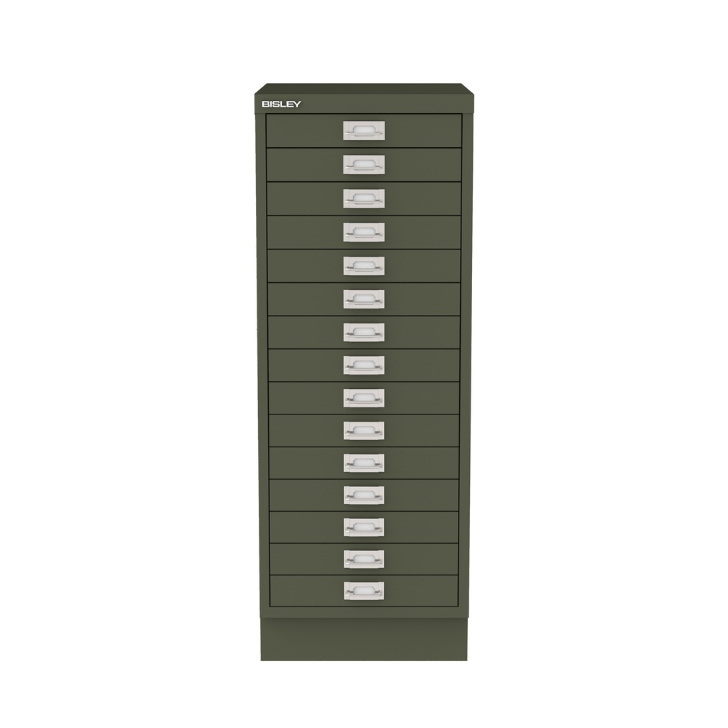 Vista frontal del fichero multicajones Bisley 118 en color verde aceituna