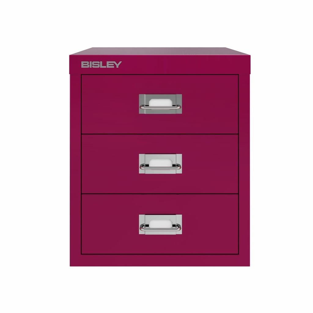 Vista frontal del fichero multicajones Bisley H123NL en color rosa Berry