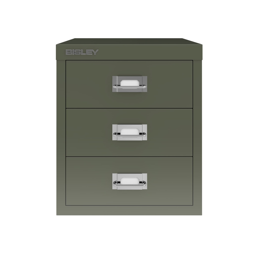 Vista frontal del fichero multicajones Bisley H123NL en color verde aceituna