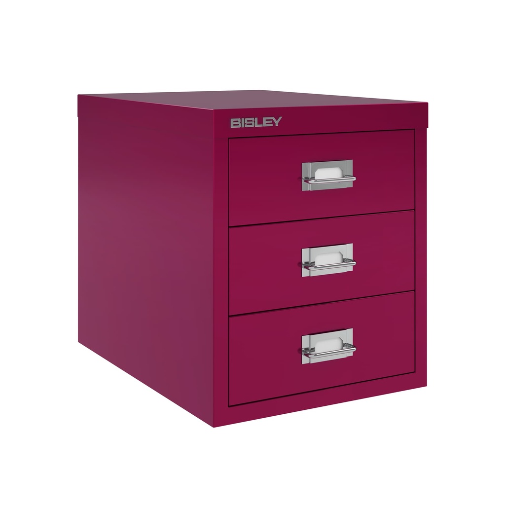 Vista en tres cuartos del fichero multicajones Bisley H123NL en color rosa Berry